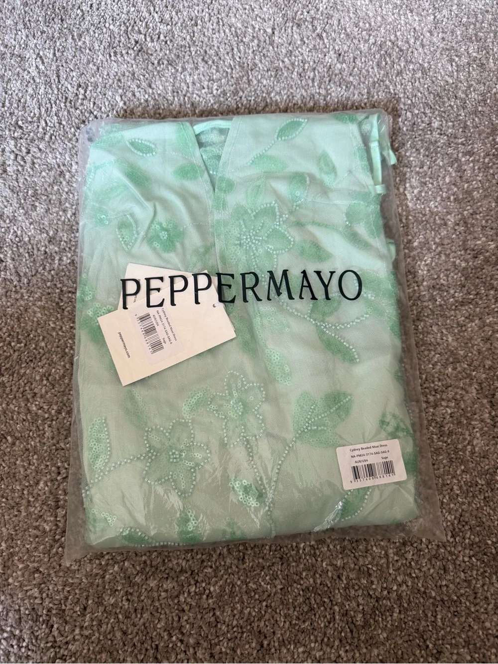 Peppermayo Mint Green Halter Floral Beaded Maxi Dress V Neck Size 4 - Picture 3 of 4